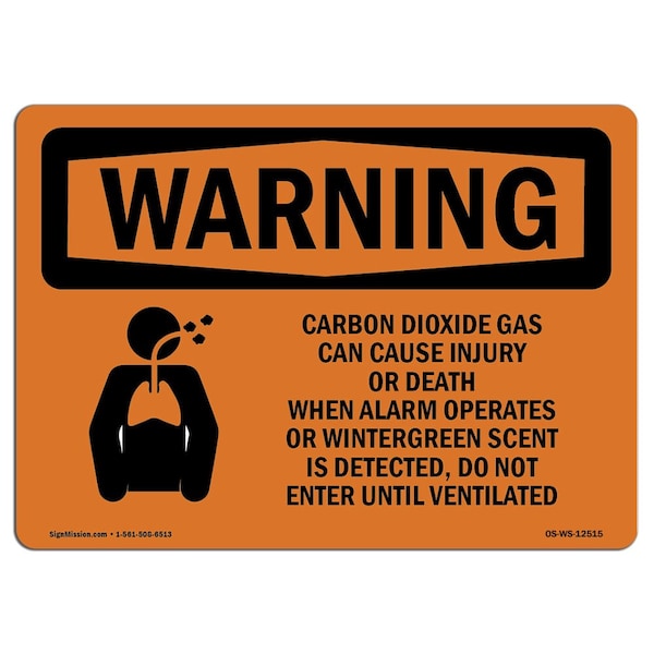 Safety Sign, OSHA WARNING, 3.5" Height, 5" Width, Carbon Dioxide Gas, Landscape, 10PK